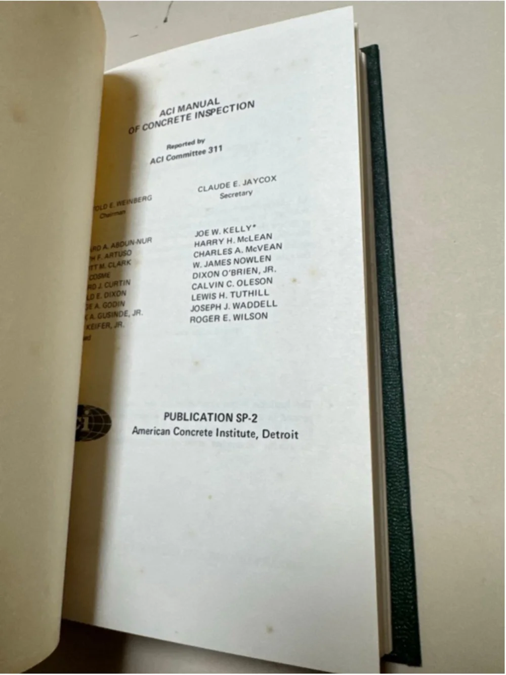 ACI MANUAL OF CONCRETE INSPECTION PUBLICATION SP-2 6th EDITION, 1975